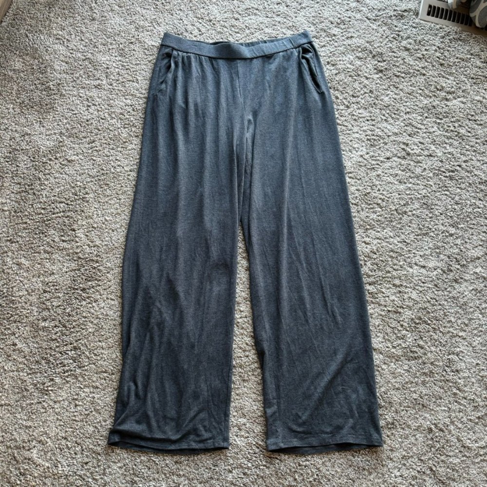 Eileen Fisher Pants, Gray, Women's Large, Full Length Straight Leg Tencel Pants